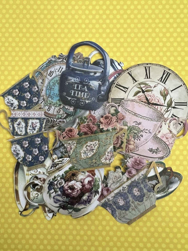 Set of 15 Vintage Teacups English Tea Time Photos Stickers Scrapbooking