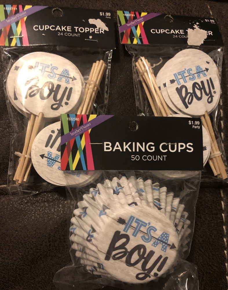Brother 🤍Sister Cupcake topper and baking cups it’s a boy
