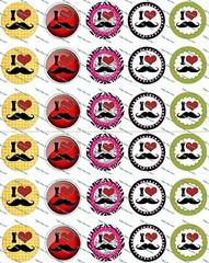 30 Precut 1″ I Love Moustache Bottle cap Images Set 2