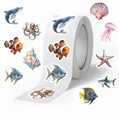 500 Pcs/Roll Cartoon Marine Life & Seashell Stickers PVC Waterproof Decals for J
