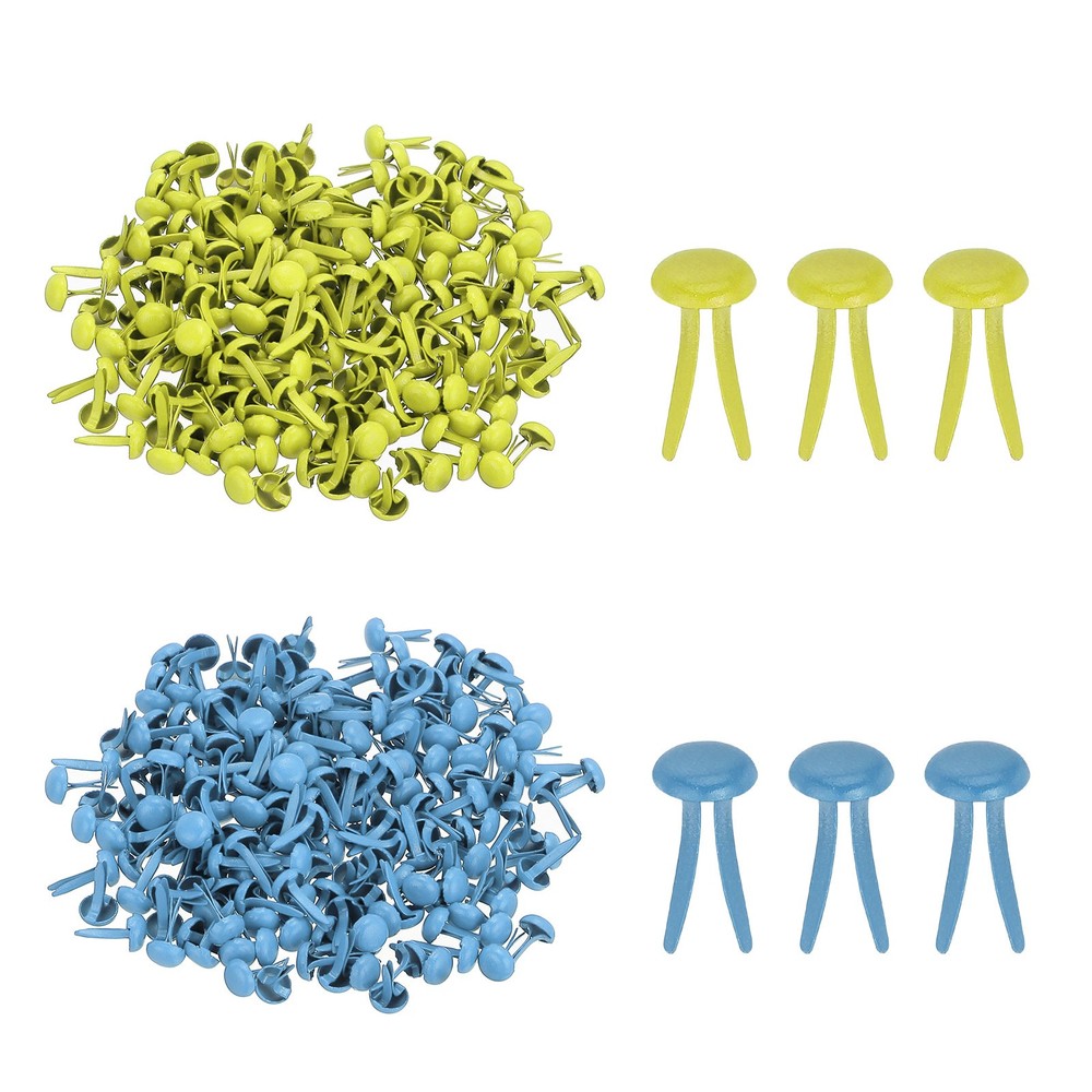 1000 PCS Paper Brass Fasteners Split Pins, Yellow/Sky Blue, 4.5 x 8 mm