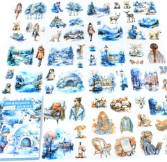 Winter Pre-Cut Journal Sticker Book for Junk Journaling, Transparent PET White S