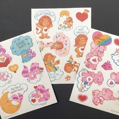 Vtg 80s RARE Care Bear Cousins Satin Fabric Sticker Sheets American Greetings