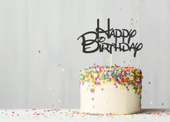 Black Happy Birthday Cake Topper – Black Glitter Birthday Party Cake Decorati…