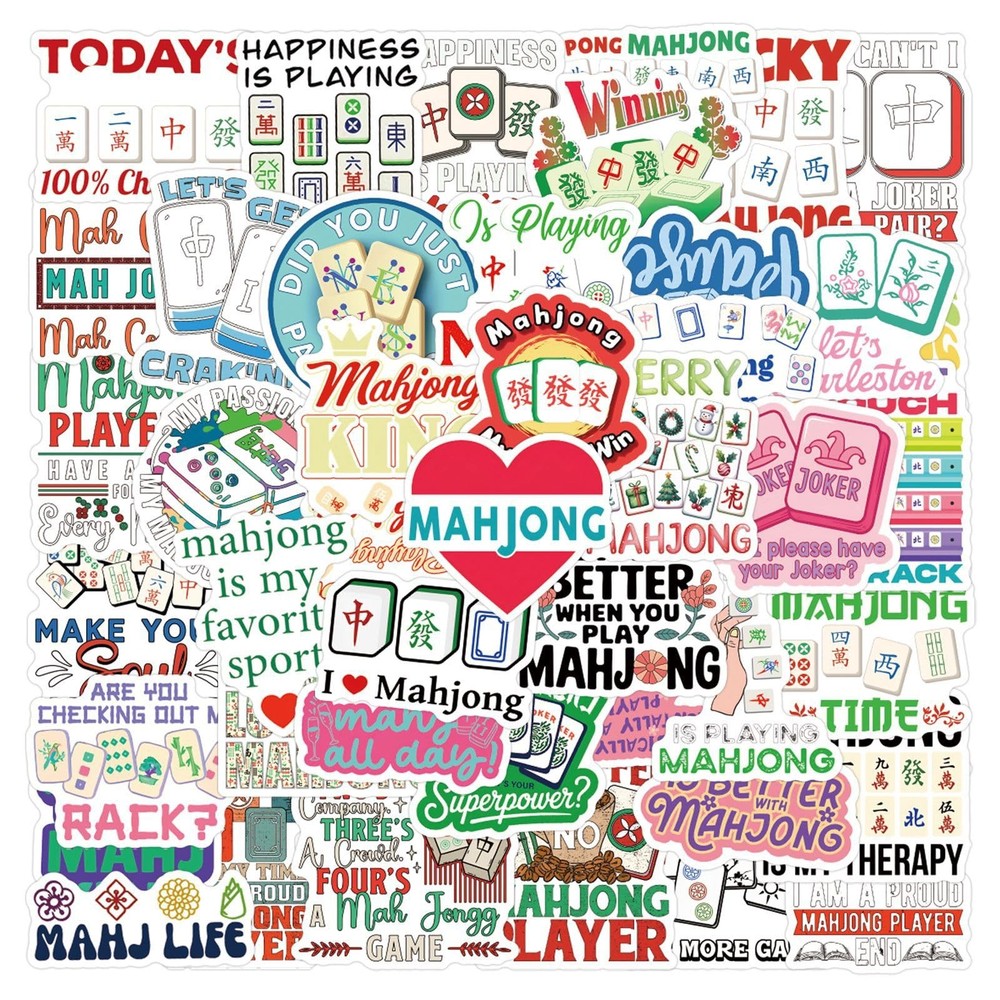 55PCS Funny Mahjong Stickers,Vinyl Waterproof Aesthetic Sticker Packs,Cute Ma…