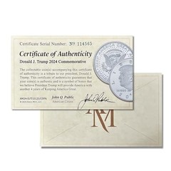 Donald Trump Silver Coin 2024 with Certificate of 2024 Trump Silver Eagle