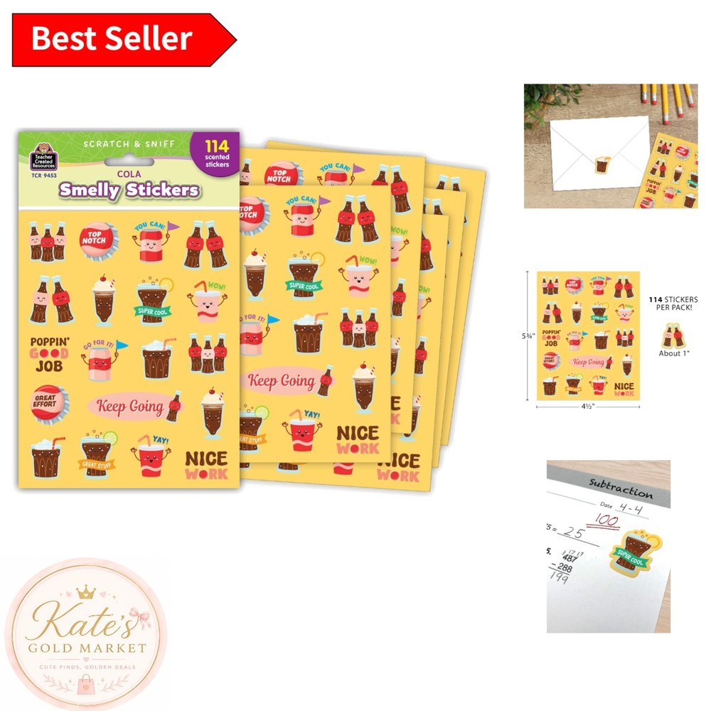 Scented Cola Bottle Stickers – 114 Count Scratch and Sniff for Classroom Use