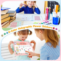 1440Pcs 6 Colors Holographic Glitter Flowers Stickers 0.6″, Sparkly Stickers …