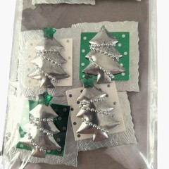 Silver Christmas Tree Stickers Self Adhesive Embellishments Pack Of 6
