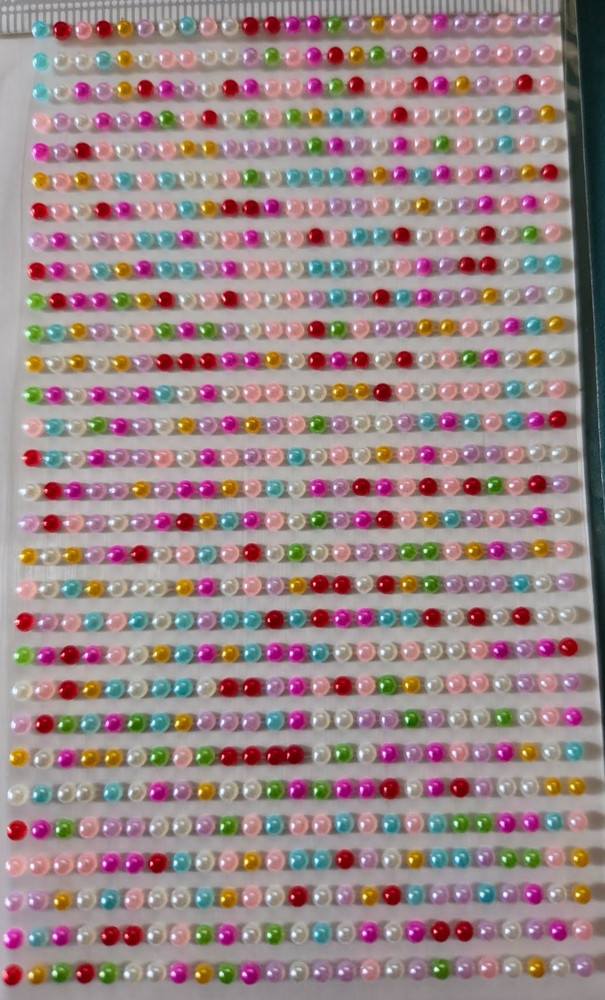 CraftbuddyUS 750 pcs x 3mm (30 Stripes) Self Adhesive MIXED Pearl Round Gems