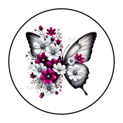 Black and White Butterfly Flowers stickers labels tag envelope seals party favor