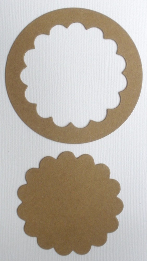 {4} CIRCLE SCALLOP – Bare Unfinished Frame Chipboard Die Cuts – 3 5/8″