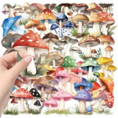 50PCS Retro Mushroom Stickers PET Transparent Nature Decals