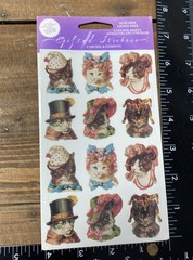 new old stock Michel & Company 2 sheet Stickers Victorian Fancy Hat Cats