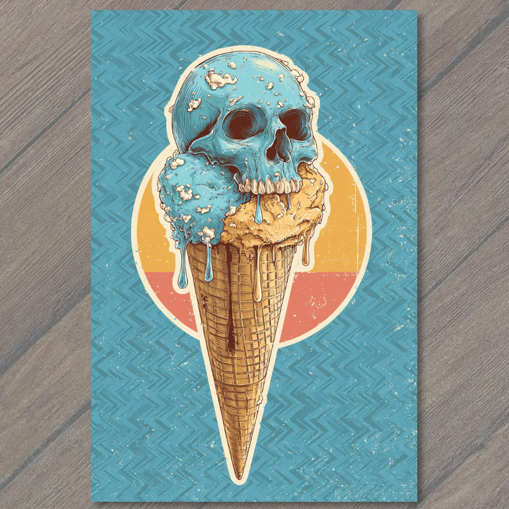 STICKER Skull Melting Ice Cream Cone Spooky Blue Waffle Cone Punk Horror