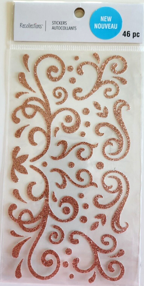 Swirl Swirls Flourish Bling Rose Gold Glitter Accents Recollections Stickers