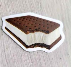 Vintage Food Sticker Ice Cream Sandwich Vanilla Chocolate Delicious Bite 1 Pc
