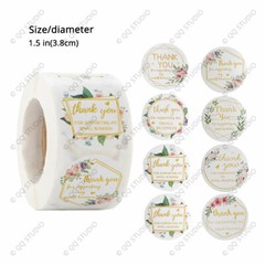 500pcs 1.5in 8 Designs Thank You For Supporting Stickers Chrome Paper Round