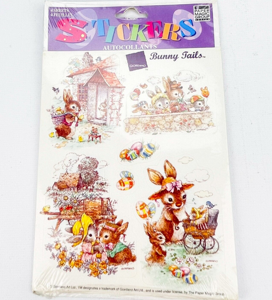 Vtg Giordano Easter Bunny Tail Rabbit Eggs Stickers Paper Magic Group 4 Sheets