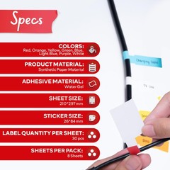 Cable Management Labels 240 pcs Waterproof Cord Tags for Electronics, 8 Colors