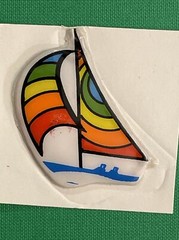 5 Rainbow Puffy Stickers vtg 1980s sailboat surfer sun sail boat bicycle lot A