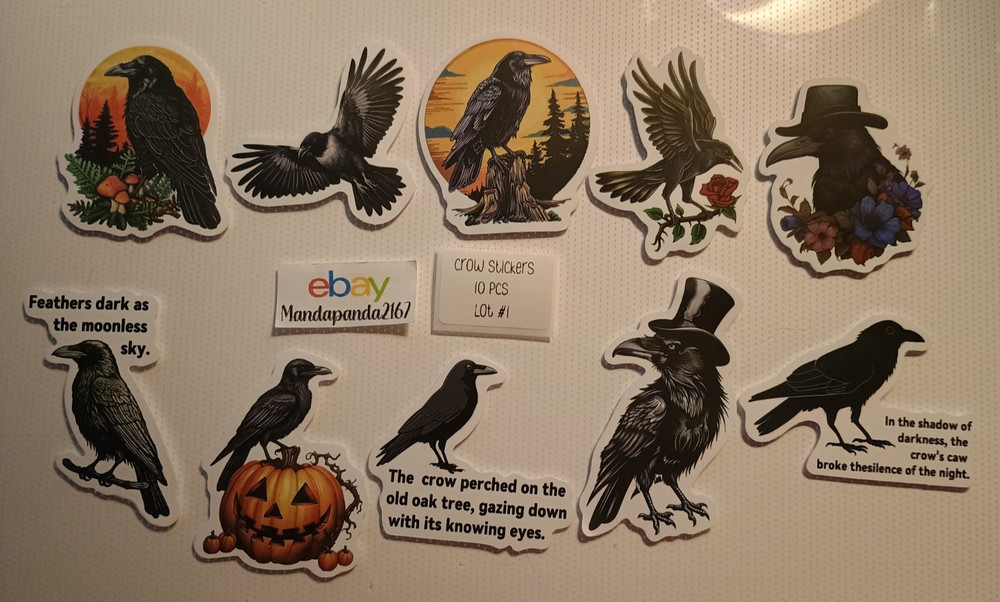 Crow – Bird – Stickers – 10 Pieces – Choose between 5 styles! See Description!