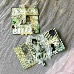 Set of 6 Handmade Junk Journal Scrapbook Embellished Tags Clusters Supplies Gift