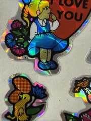 Vintage BJ Prism Holographic Sticker Sheet Kids Hearts Puppies Unused 1980s 🦋🐶