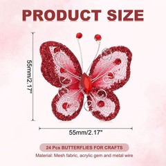 24Pcs Butterflies for Crafts, 2.2″ Organza Butterflies, Red