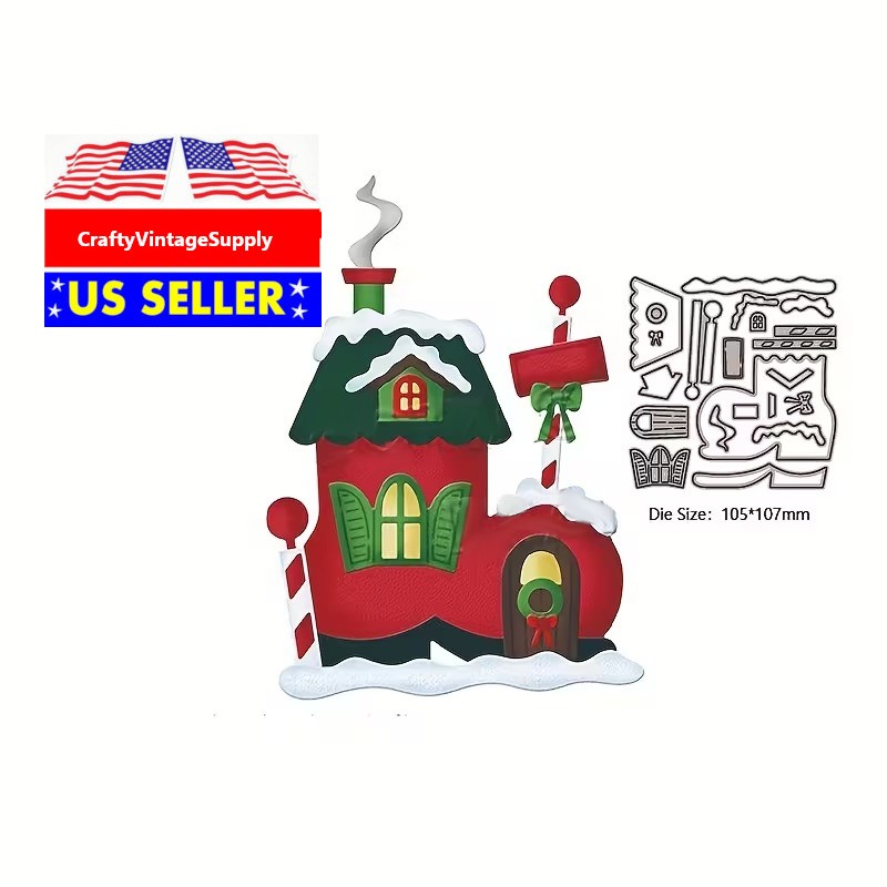 Christmas Stocking Shoe Cottage Santa’s Workshop Metal cutting die cut