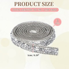 3Rolls Self Adhesive Resin Rhinestone Strips, Diamond Bling for Crafts, Silver