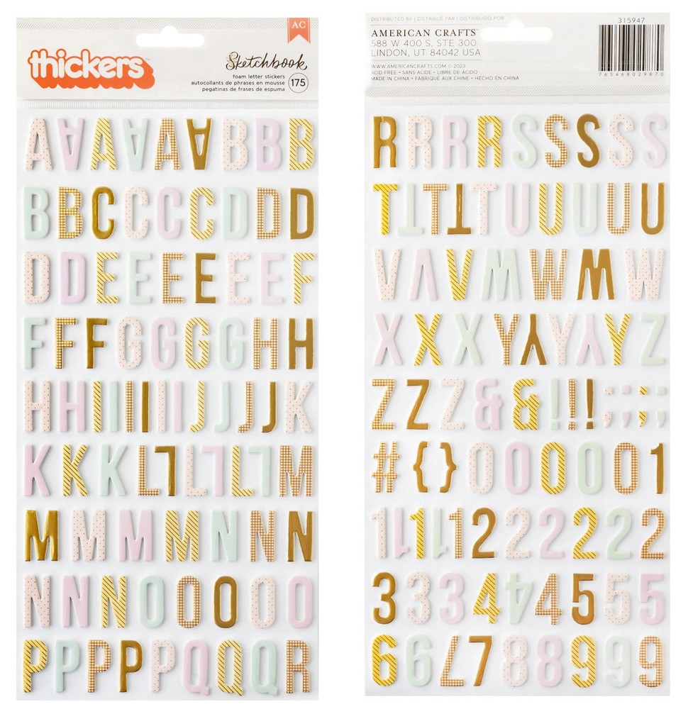 Bea Valint SKETCHBOOK ALPHABET (2) SHEETS FOAM THICKERS scrapbook GOLD FOIL