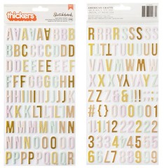 Bea Valint SKETCHBOOK ALPHABET (2) SHEETS FOAM THICKERS scrapbook GOLD FOIL