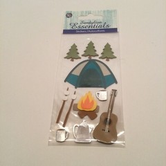 SandyLion Camping Stickers Cloud Rain Dots Dimensional Tent S’mores Fire Guitar