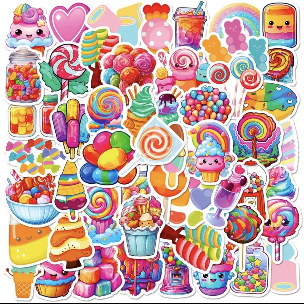 50 Colorful Candy Lollipop Dessert Stickers / Free Shipping