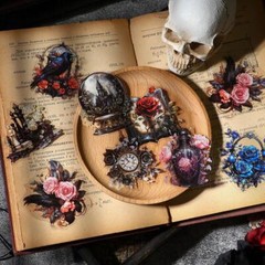 Gothic Flowers Dark PET Stickers 20Pcs Junk Journal Planner Scrapbooking Crafts