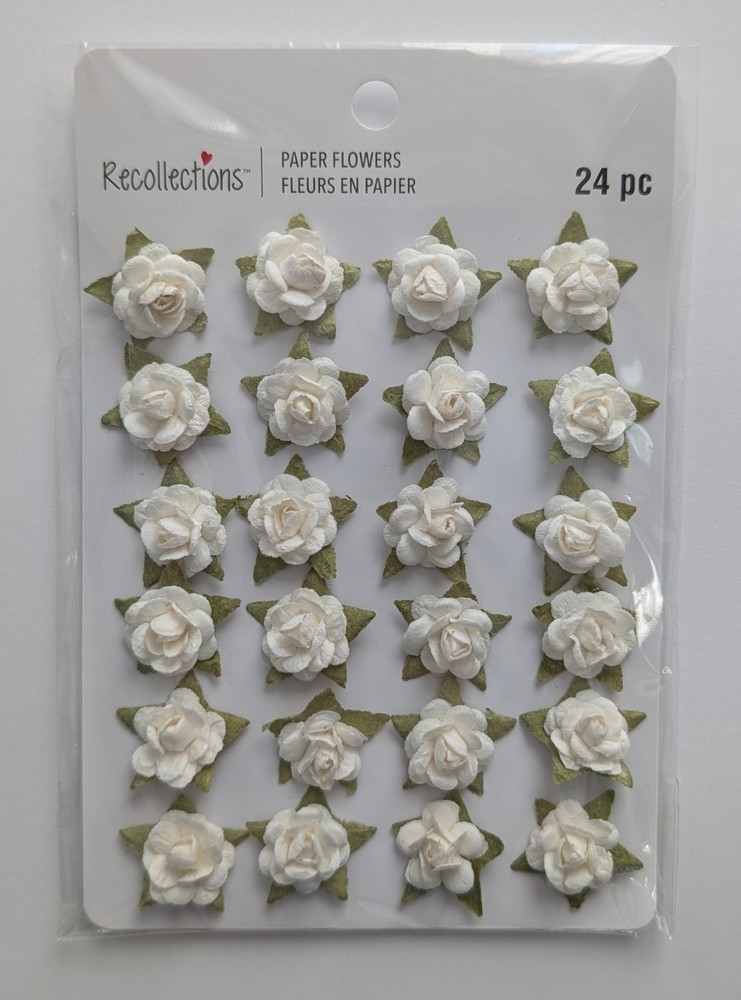White Mini Roses Paper Flowers Scrapbooking Embellishments By Recollections