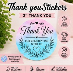 40 PARTY FAVOR STICKERS 2″ ROUND LABELS SEALS THANK YOU FOR CELEBRATING WITH US