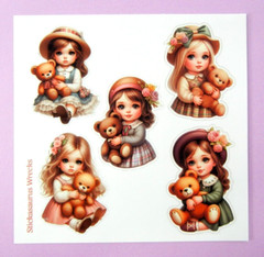 Vintage Little Girls & Teddy Bears Sticker Sheet Style 2