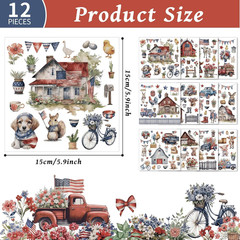 12 Sheets 4Th of July Rub on Transfers for Crafts and Furniture Patriotic Transf