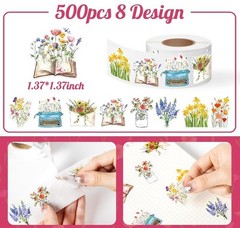 500Pcs Wildflower Stickers Roll Spring Floral Paper Decals Summer Flower Bouquet