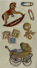 BABY THINGS Mylar Stickers (6pc)Frances Meyer•Rocking Horse •Rattle•Blocks•Pins