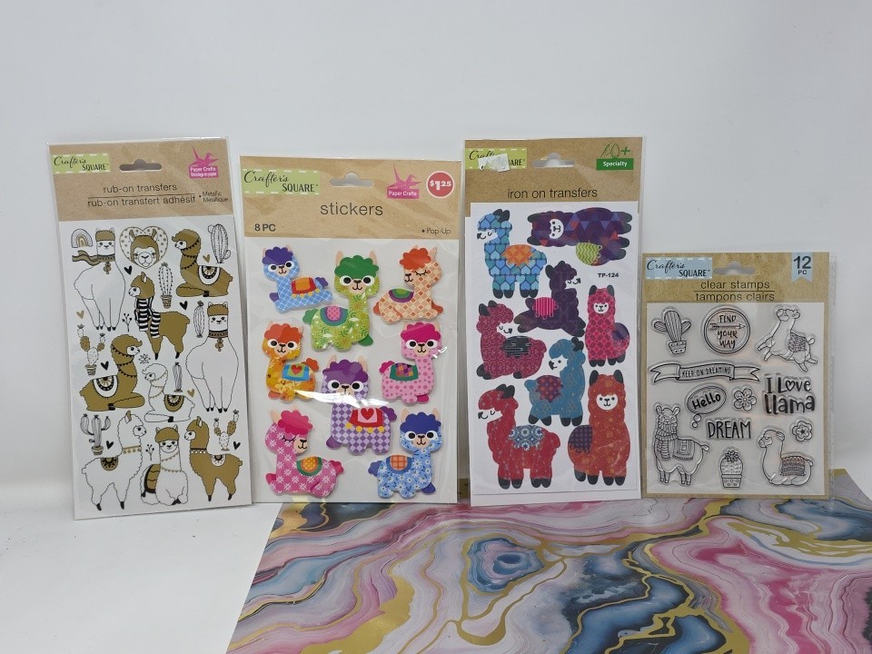 Crafters Square Llama Pop Up Stickers, Rub Ons, Iron Ons, Stamps, Lot Of 4