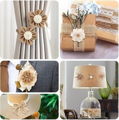 VGOODALL 32 PCS Natural Burlap Flowers Set, Burlap Bows and Scrapbook Embellishm