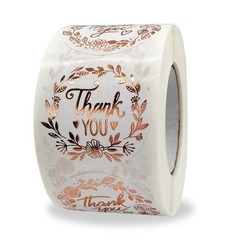 1 Roll 500pcs Thank You Stickers – Rose Gold Round Labels for Gifts & Party