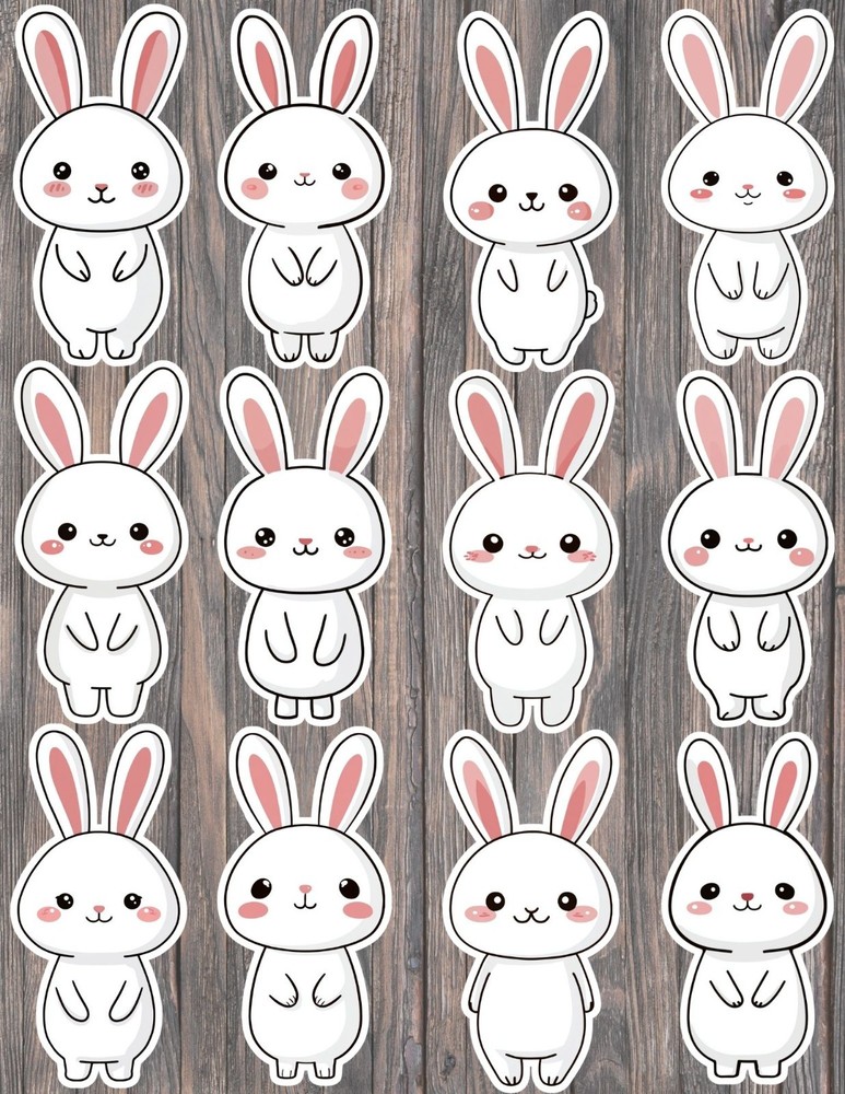 Cute White Bunny Vinyl Die Cut Stickers Set Scrapbooking Laptop Water Bottle