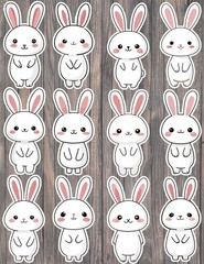 Cute White Bunny Vinyl Die Cut Stickers Set Scrapbooking Laptop Water Bottle