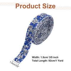 3/5 Inch x 1 Yard Crystal Rhinestone Sticker Ribbon Silver Sapphire Blue
