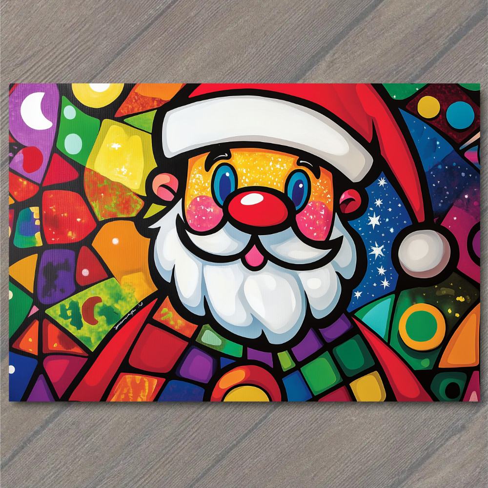 STICKER Santa Color Blocks Stars Moon Whimsical Bold Bright Red Blue Yellow Fu