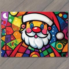STICKER Santa Color Blocks Stars Moon Whimsical Bold Bright Red Blue Yellow Fu